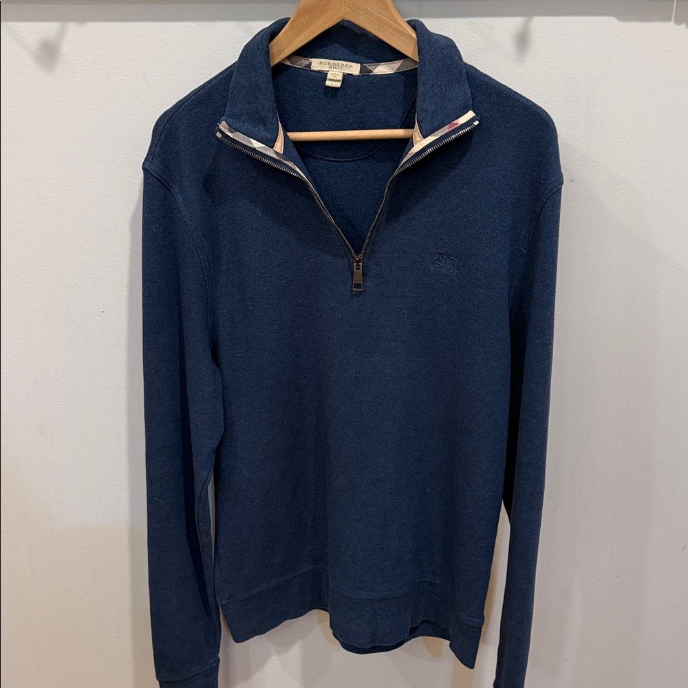 Burberry Men's Navy Blue Quarter-Zip‎ Sweater Size Large